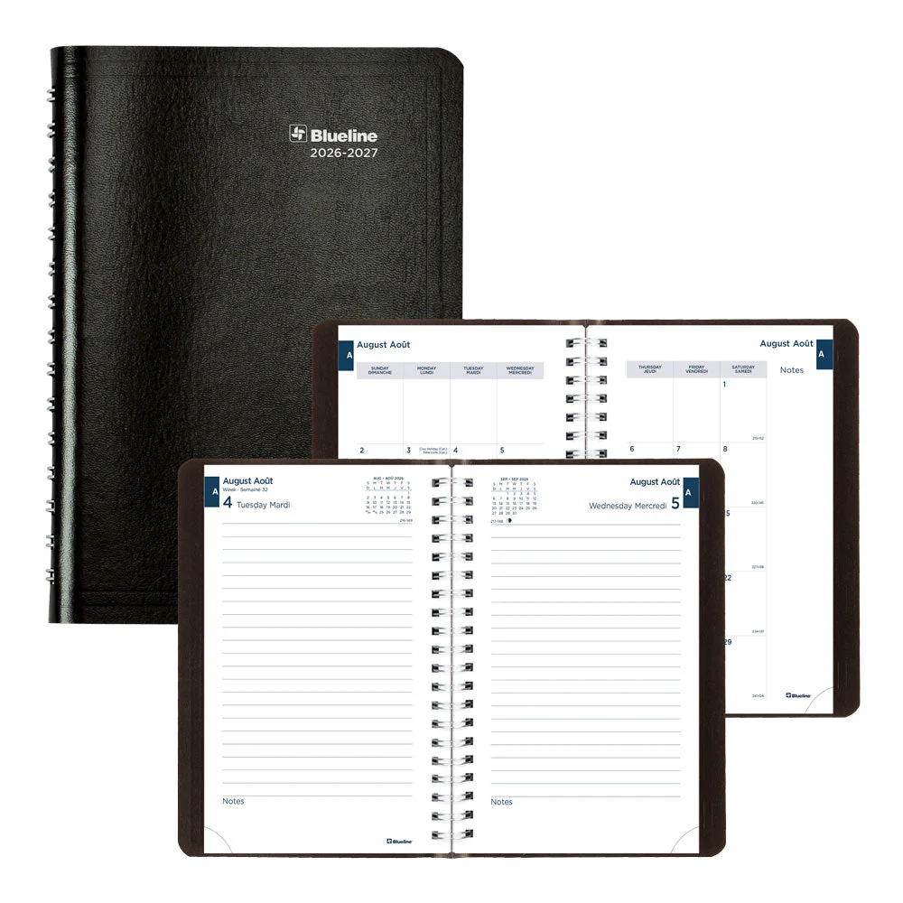 Academic Daily Planner, Classic Black, 2026-2027, Bilingual (CA201B.BLK-27)