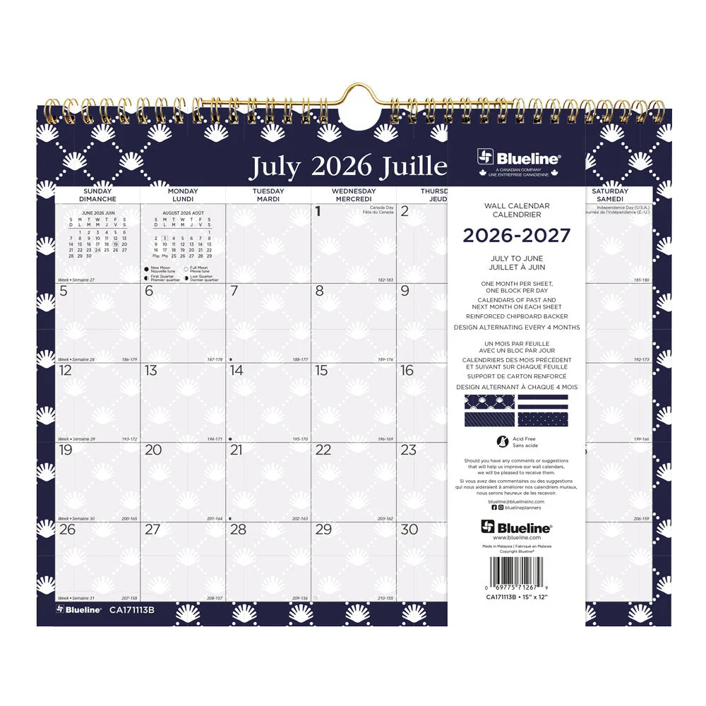Academic Monthly Small Wall Calendar 2026-2027, Bilingual, Nautical (CA171113B-27) - Image 8