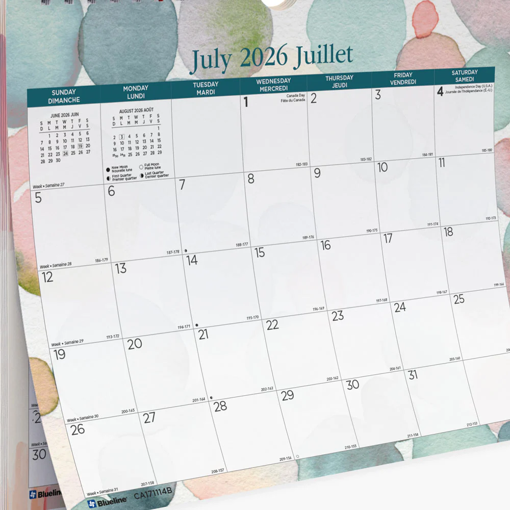 Academic Monthly Small Wall Calendar 2026-2027, Bilingual, Splash (CA171114B-27) - Image 3