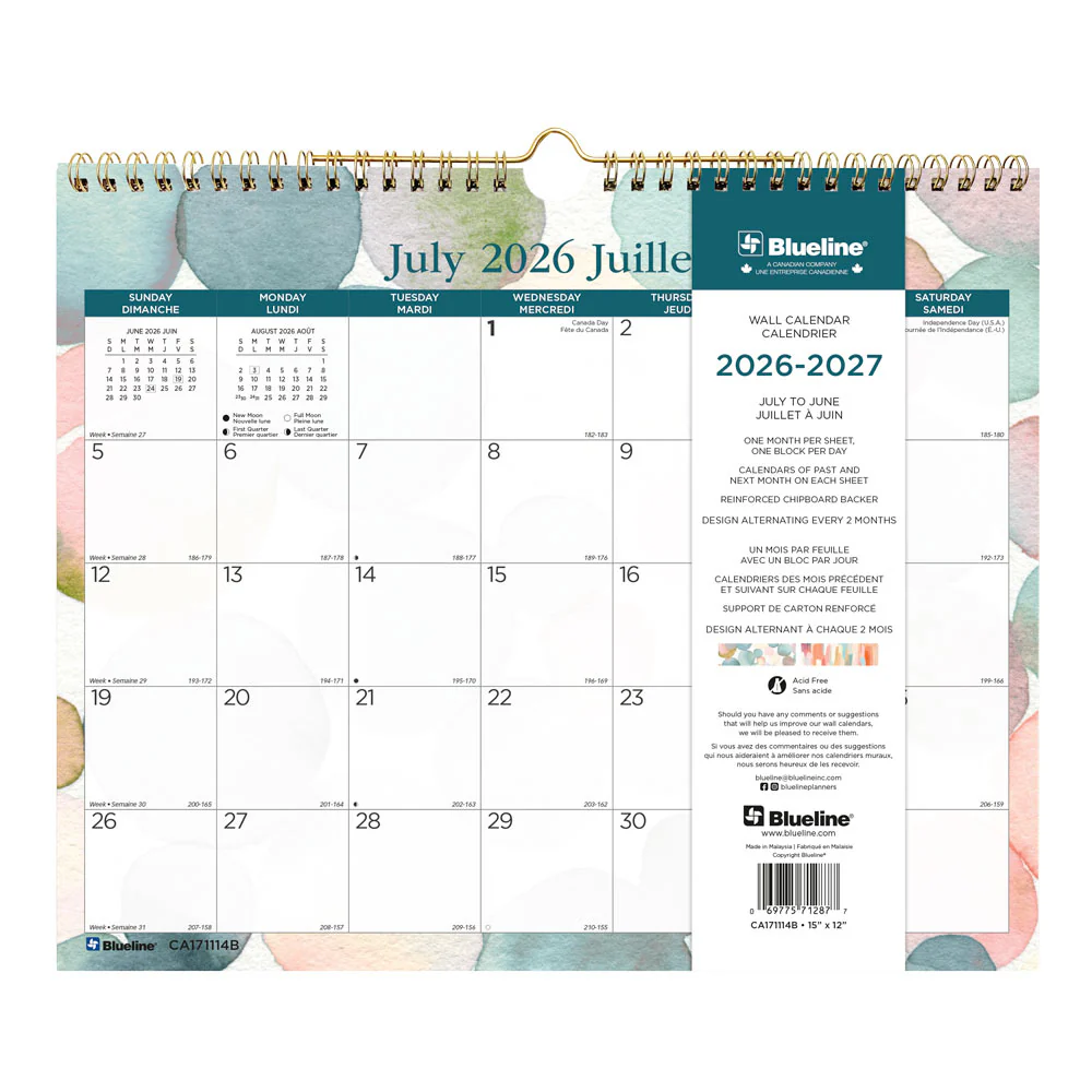 Academic Monthly Small Wall Calendar 2026-2027, Bilingual, Splash (CA171114B-27) - Image 5