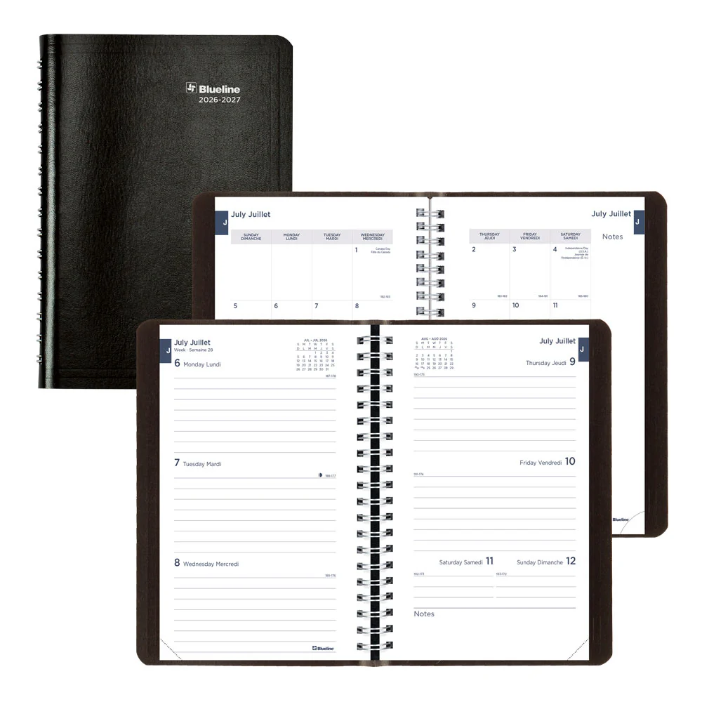 Academic Weekly Planner, Classic Black, 2026-2027, Bilingual (CA101B.BLK-27)