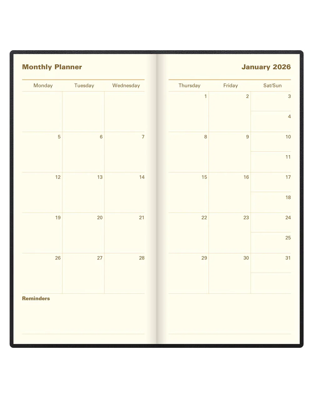 Belgravia Slim Week to View Leather Diary with Planners 2026 - English - Image 3