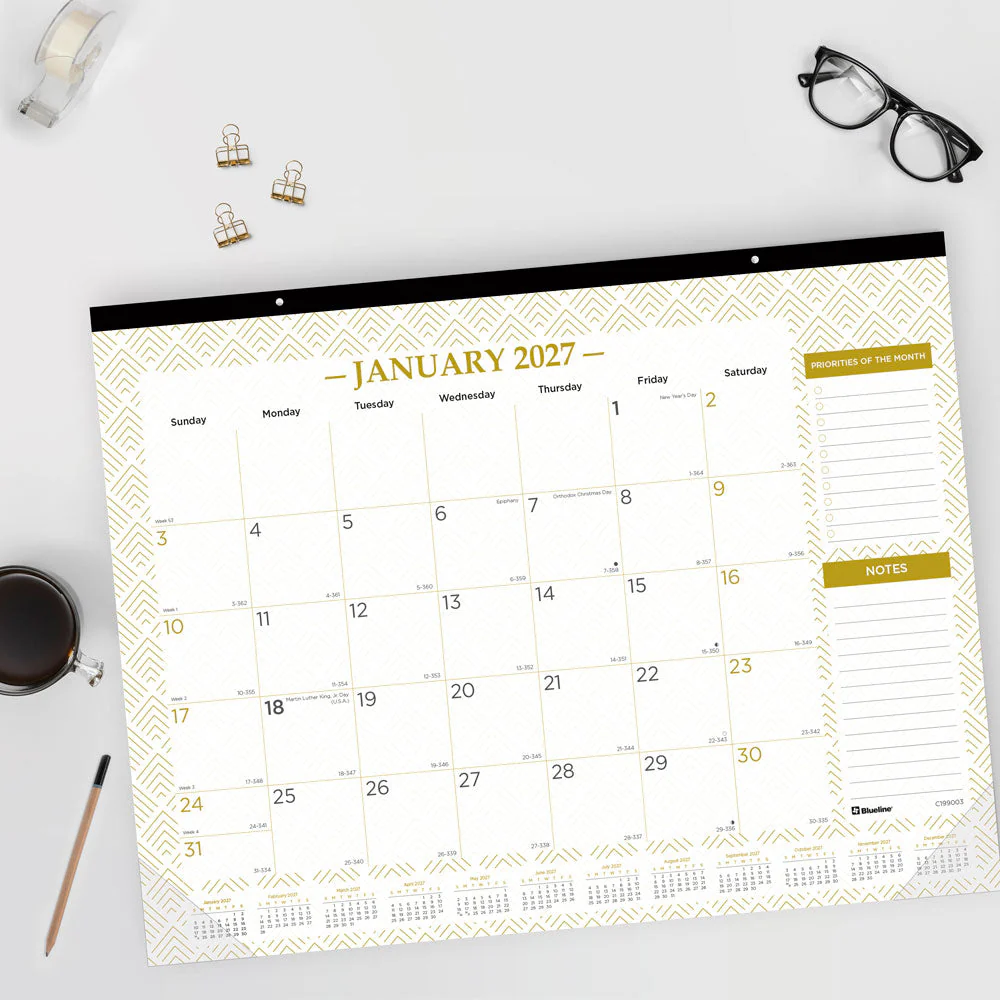 Monthly Desk Pad Calendar, Classic Gold, English, 2027 (C199003-27) - Image 6