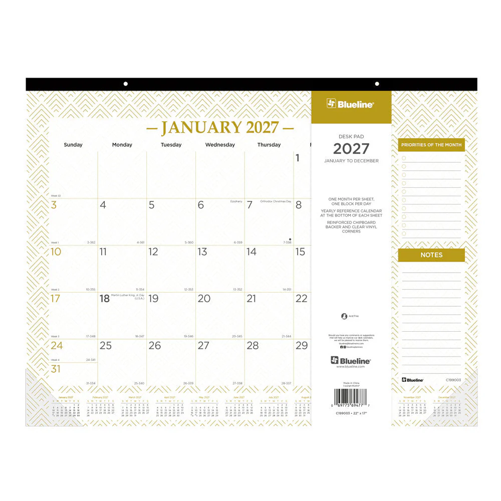 Monthly Desk Pad Calendar, Classic Gold, English, 2027 (C199003-27) - Image 7