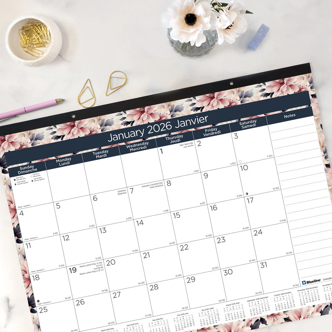 Colourful Monthly Desk Pad 2026, Bilingual, Floral (C194128B-26)<br>*2026 edition is now sold out - Image 6