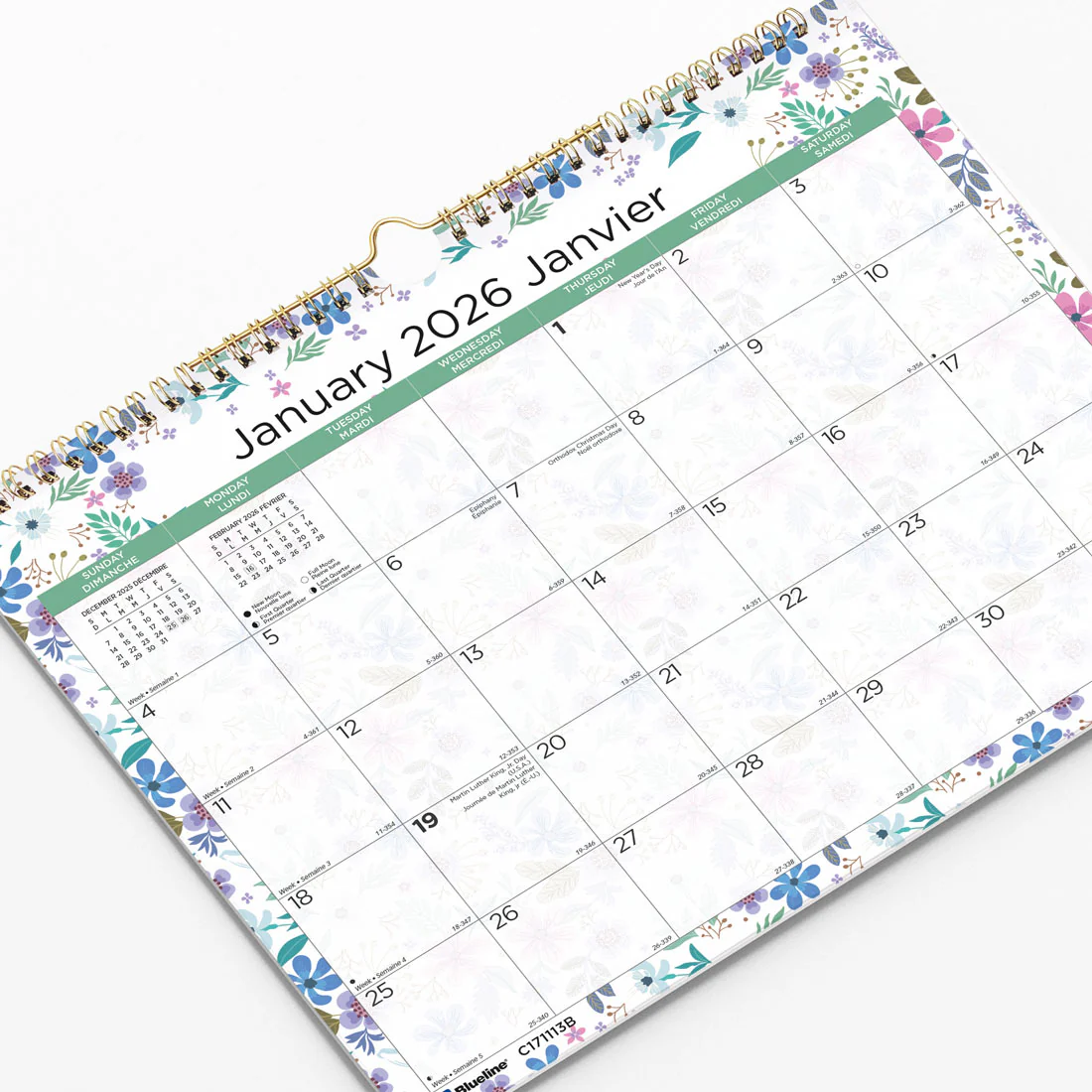 Colourful Monthly Wall Calendar 2026, Bilingual, Wildflowers (C171113B-26) - Image 3
