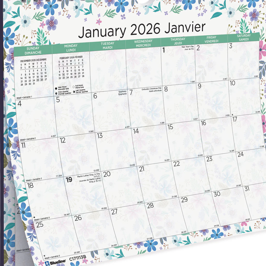 Colourful Monthly Wall Calendar 2026, Bilingual, Wildflowers (C171113B-26) - Image 4