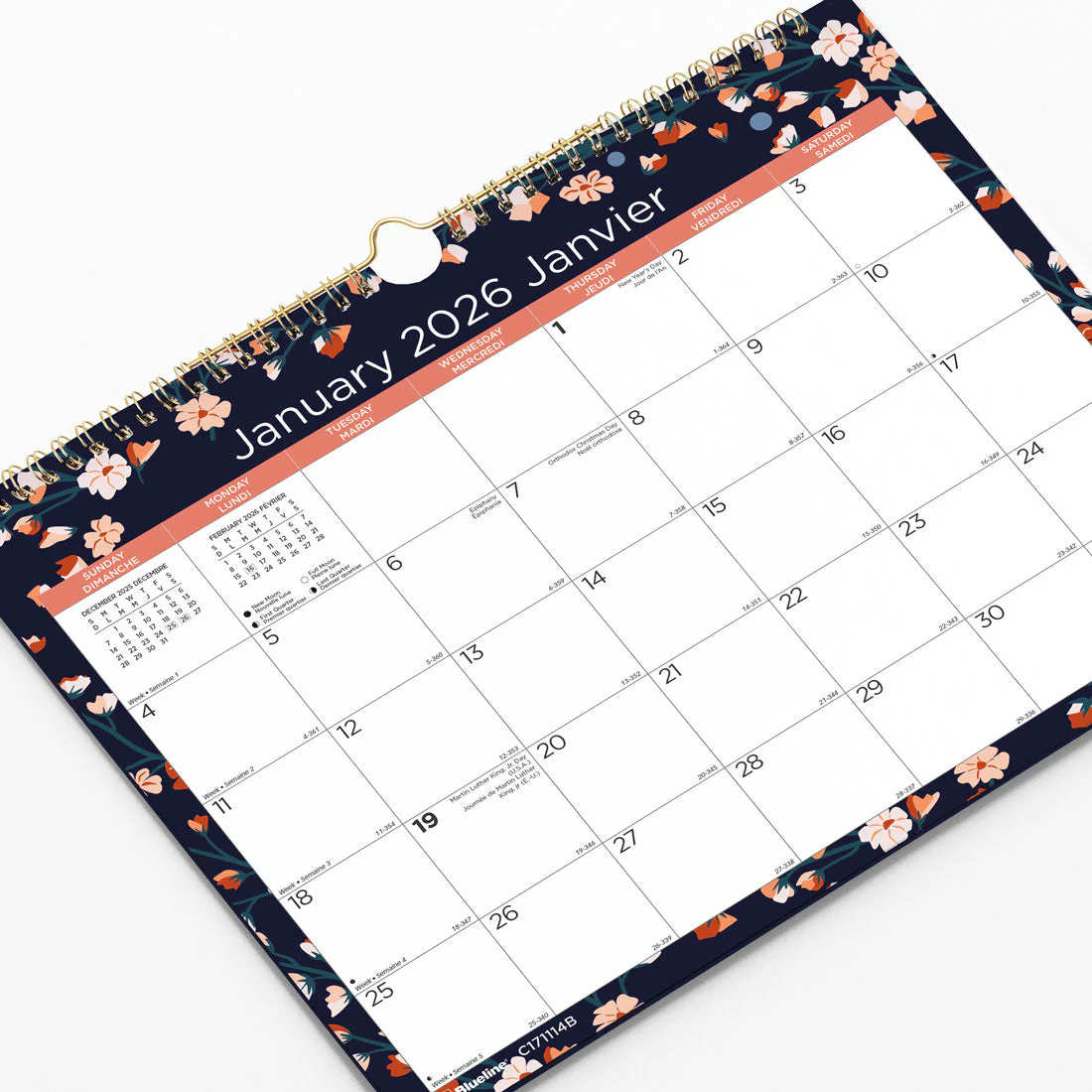 Colourful Monthly Wall Calendar 2026, Bilingual, Twilight Floral (C171114B-26) - Image 3