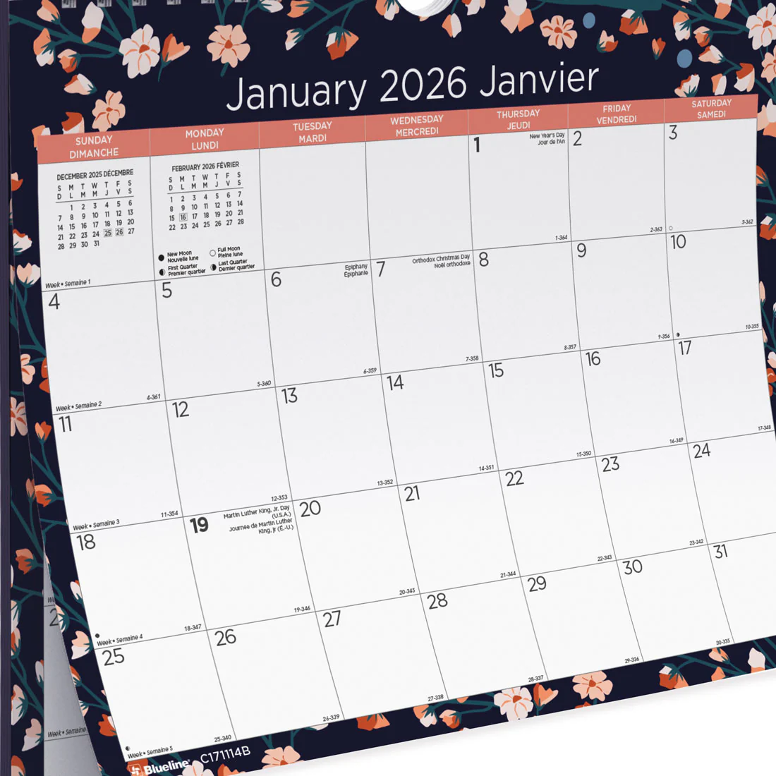 Colourful Monthly Wall Calendar 2026, Bilingual, Twilight Floral (C171114B-26) - Image 4
