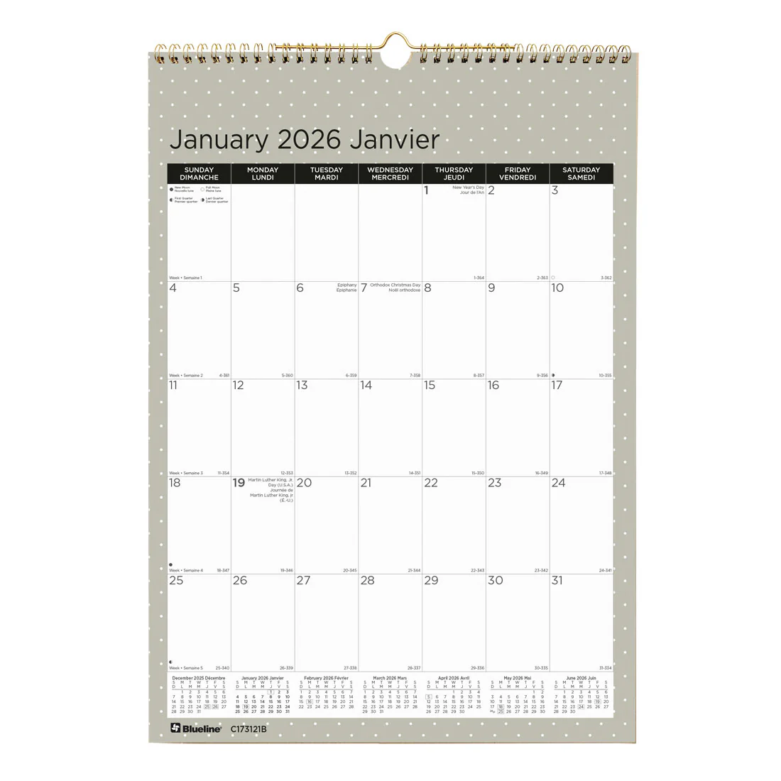 Colourful Monthly Wall Calendar 2026, Bilingual, Minimalist (C173121B-26)