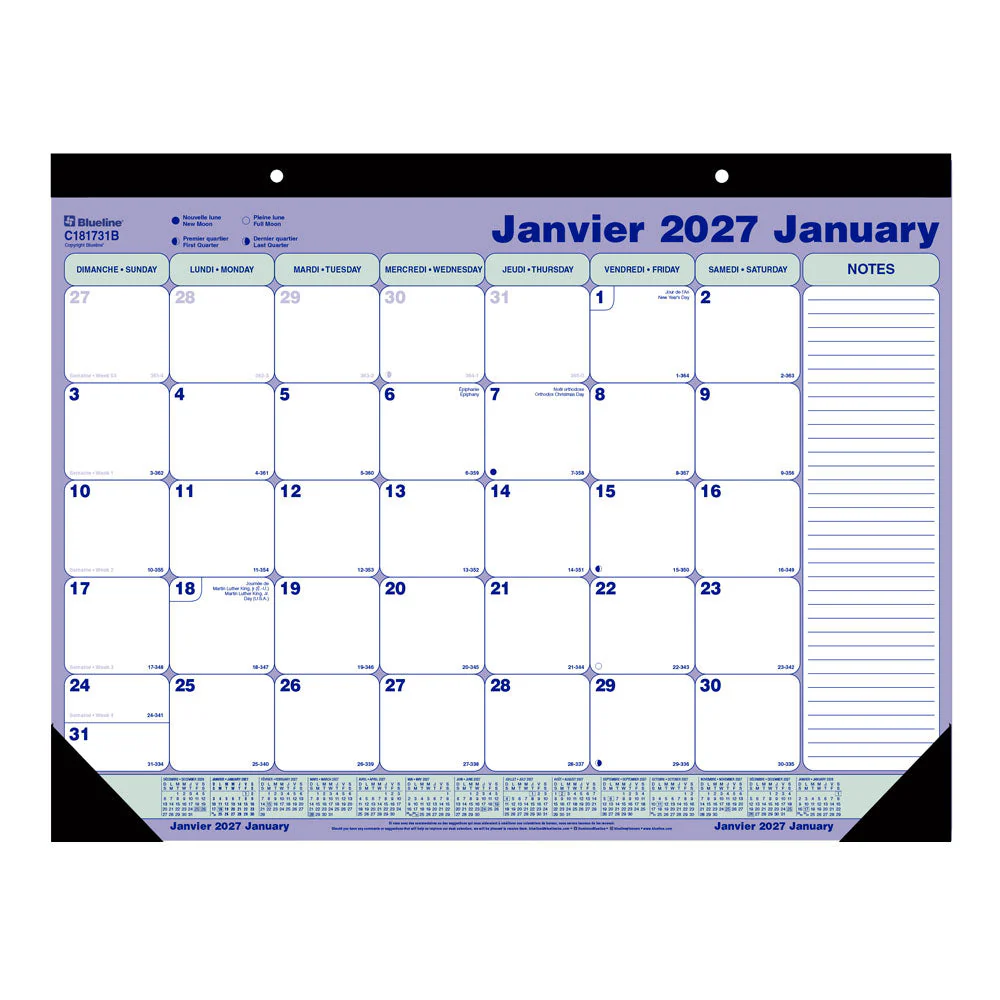 Monthly Desk Pad Calendar, Bilingual, 2027 (C181731B-27)