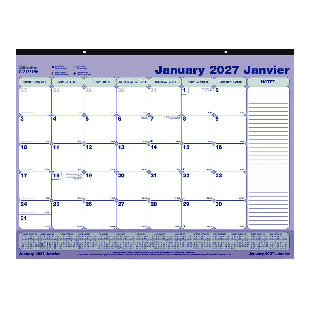 Monthly Desk Pad Calendar, Bilingual, 2027 (C181731BV-27)