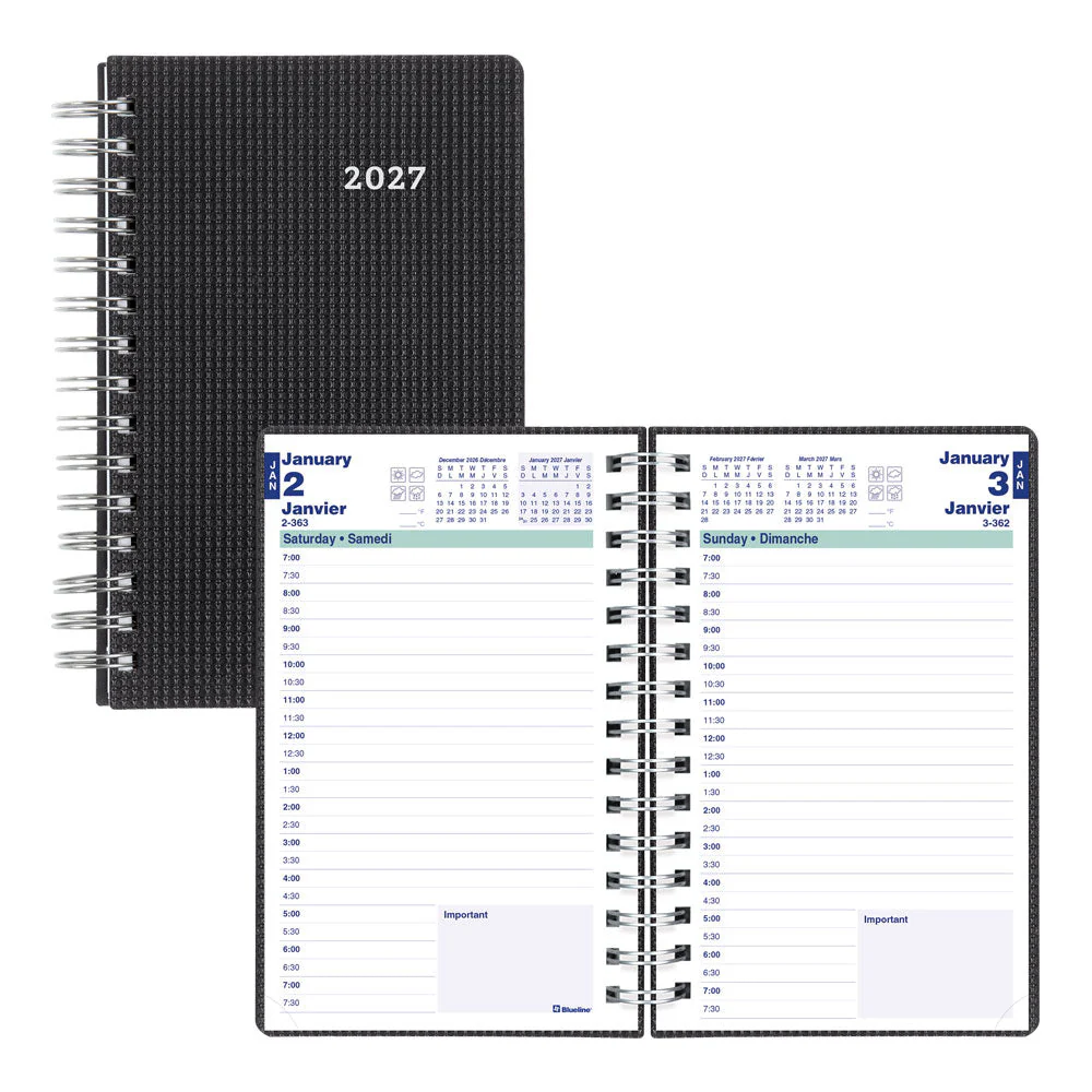 DuraFlex Daily Appointment Book, 2027, Bilingual, Black (C1504V.81BT-27)