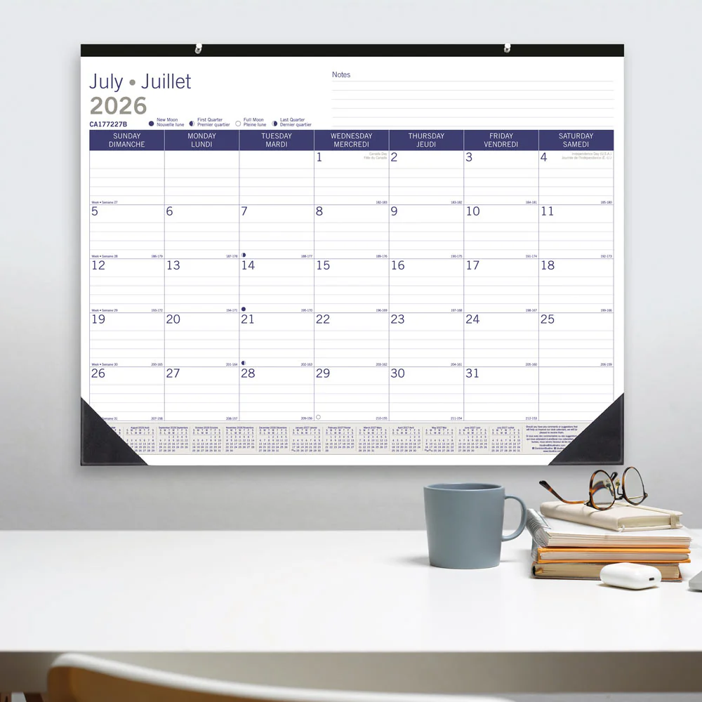 DuraGlobe™ Academic Monthly Desk Pad Calendar, Bamboo, 2026 - 2027, Bilingual (CA177227B-27) - Image 6