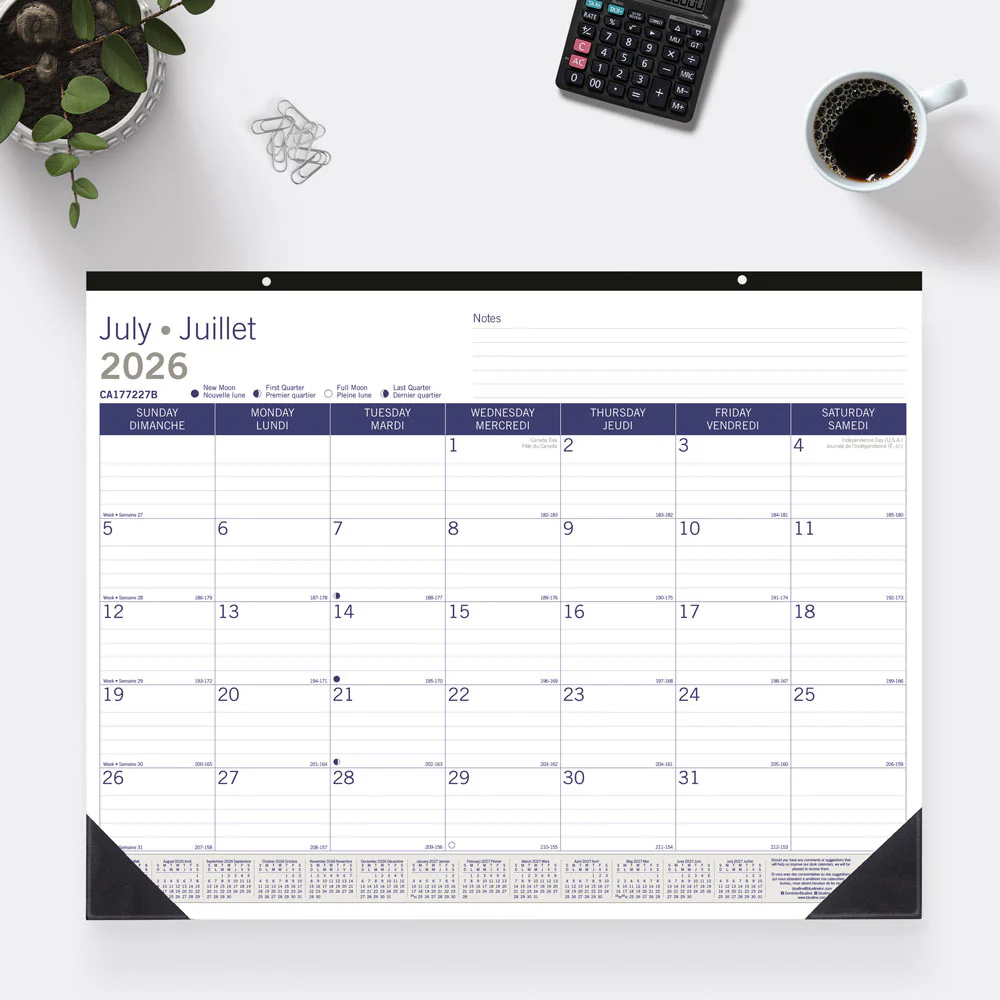 DuraGlobe™ Academic Monthly Desk Pad Calendar, Bamboo, 2026 - 2027, Bilingual (CA177227B-27) - Image 7
