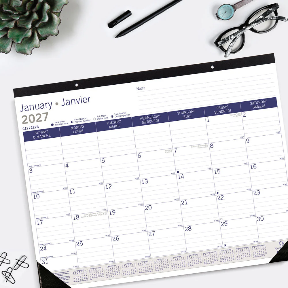 Monthly Desk Pad Calendar, DuraGlobe™, Bilingual, 2027 (C177227B-27) - Image 11