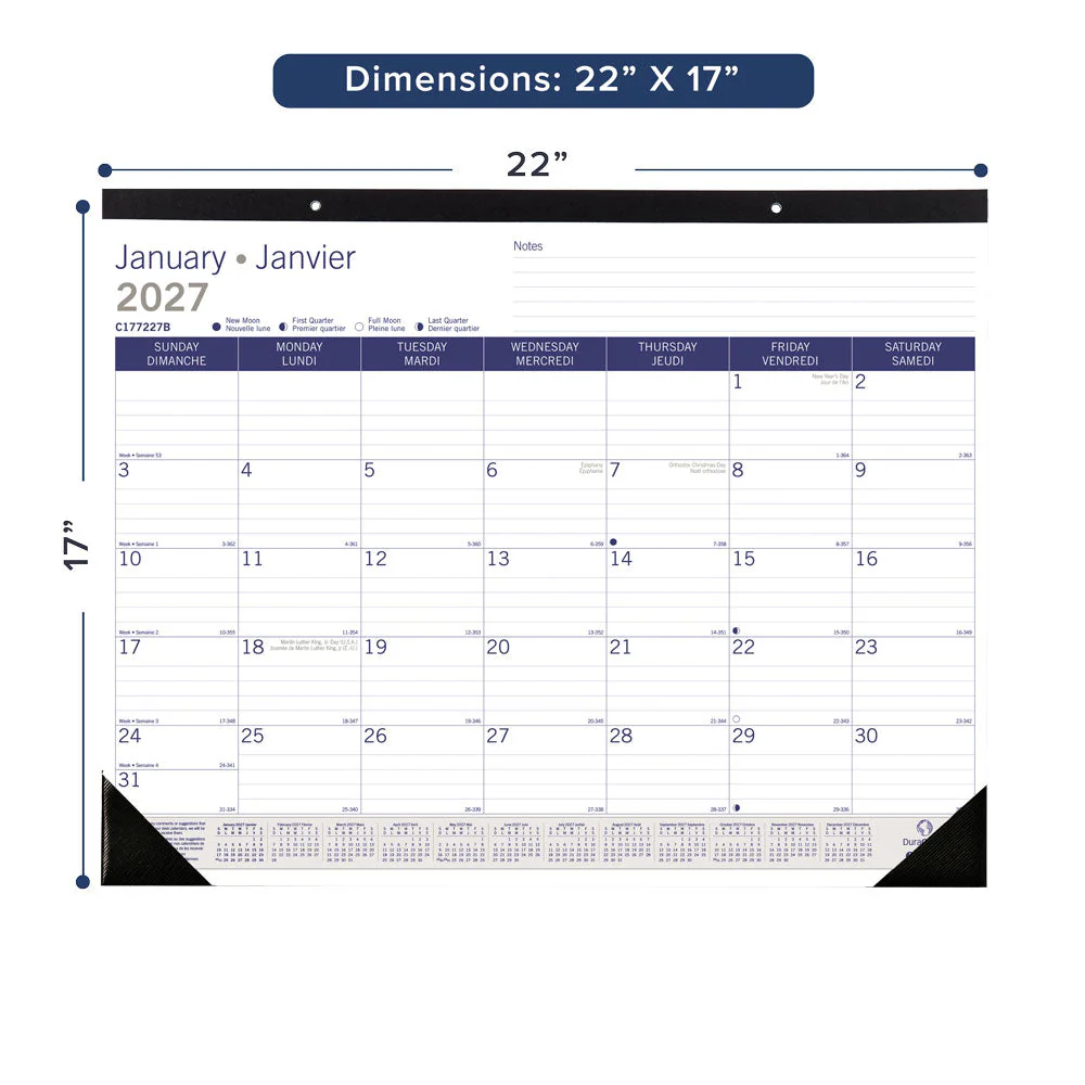 Monthly Desk Pad Calendar, DuraGlobe™, Bilingual, 2027 (C177227B-27) - Image 4