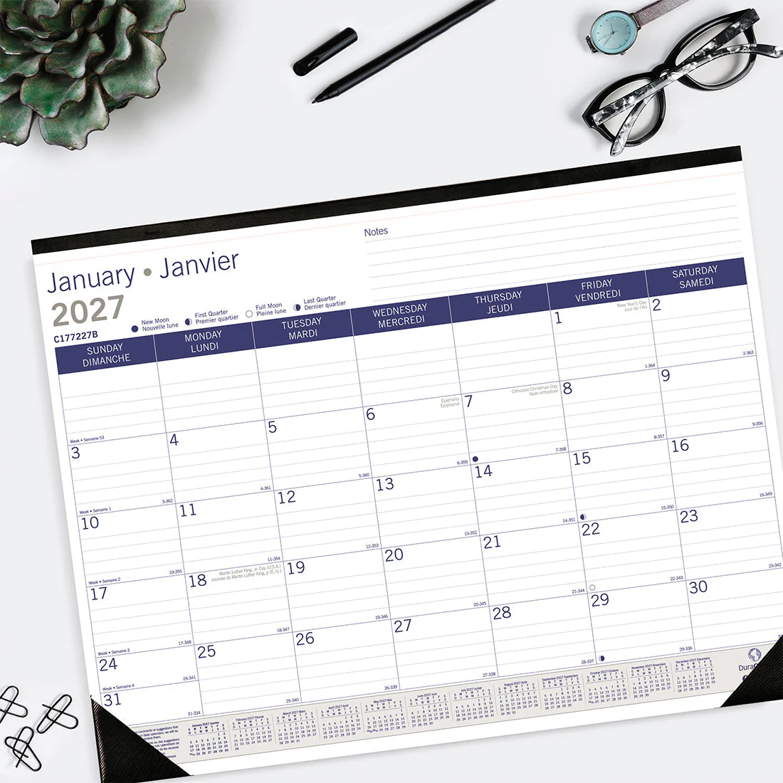 Monthly Desk Pad Calendar, DuraGlobe™, Bilingual, 2027 (C177227B-27) - Image 9