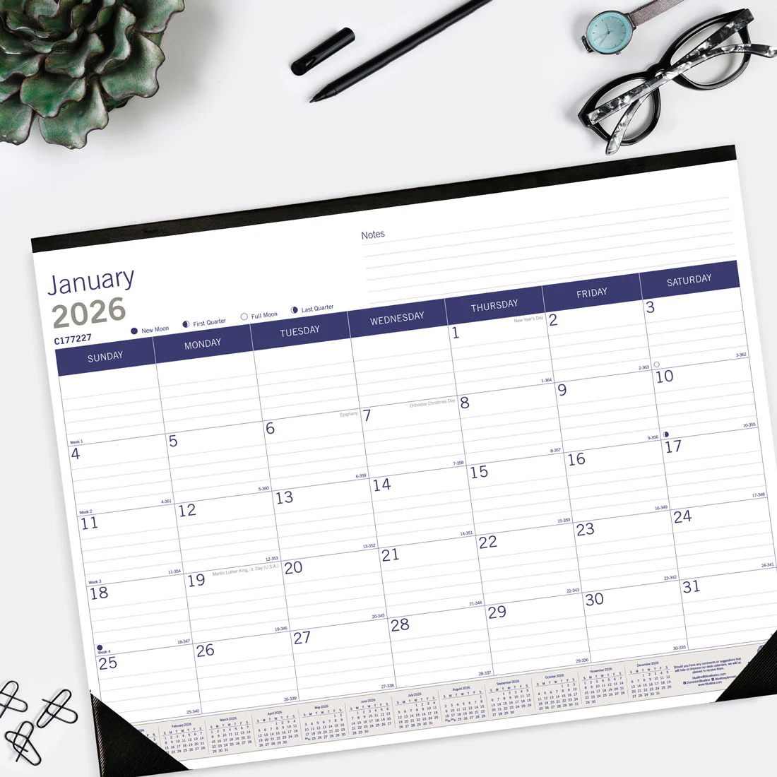 DuraGlobe™ Monthly Desk Pad Calendar, Bamboo, 2026 - English (C177227-26) - Image 7