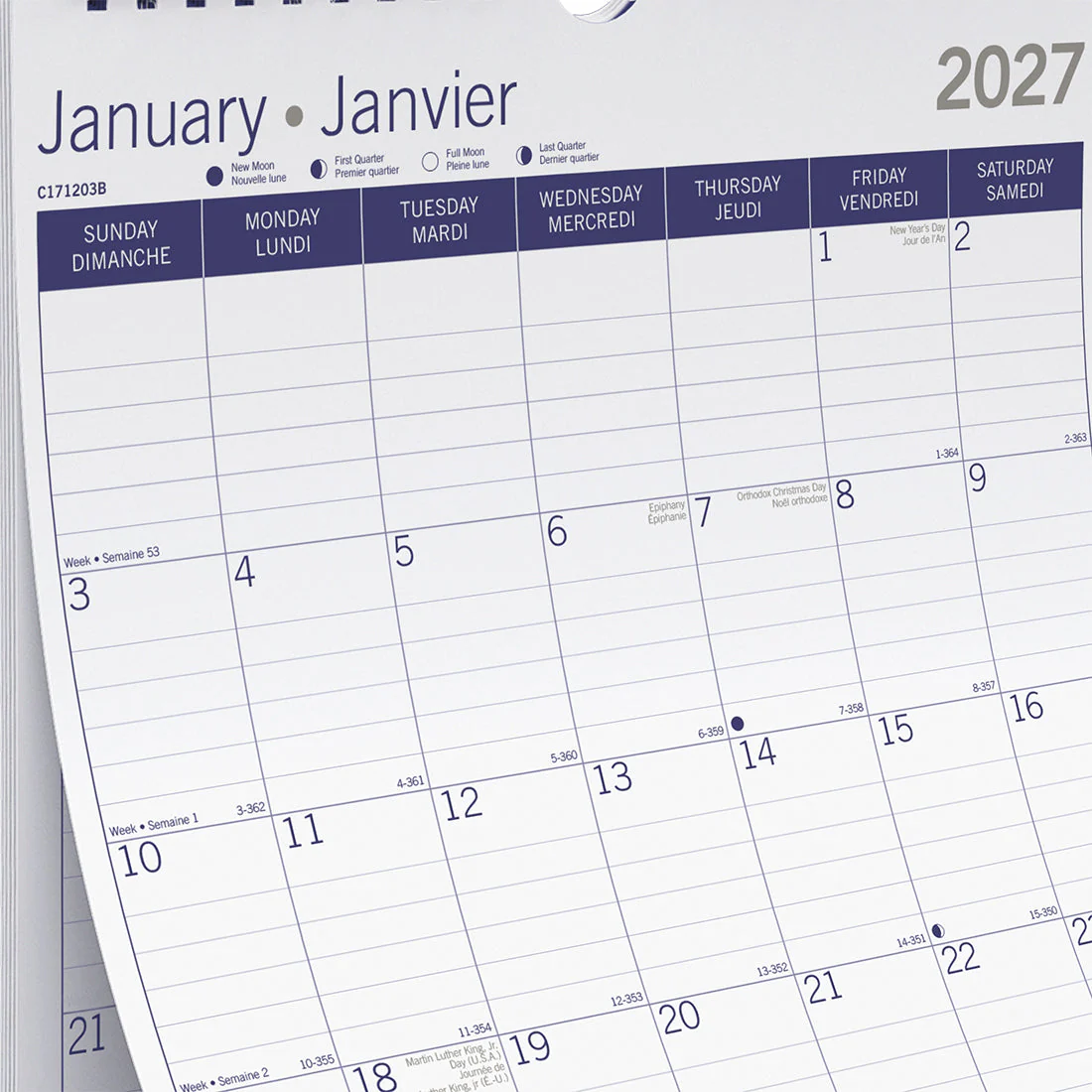 Monthly Wall Calendar, DuraGlobe™, Bilingual, 2027 (C171203B-27) - Image 5