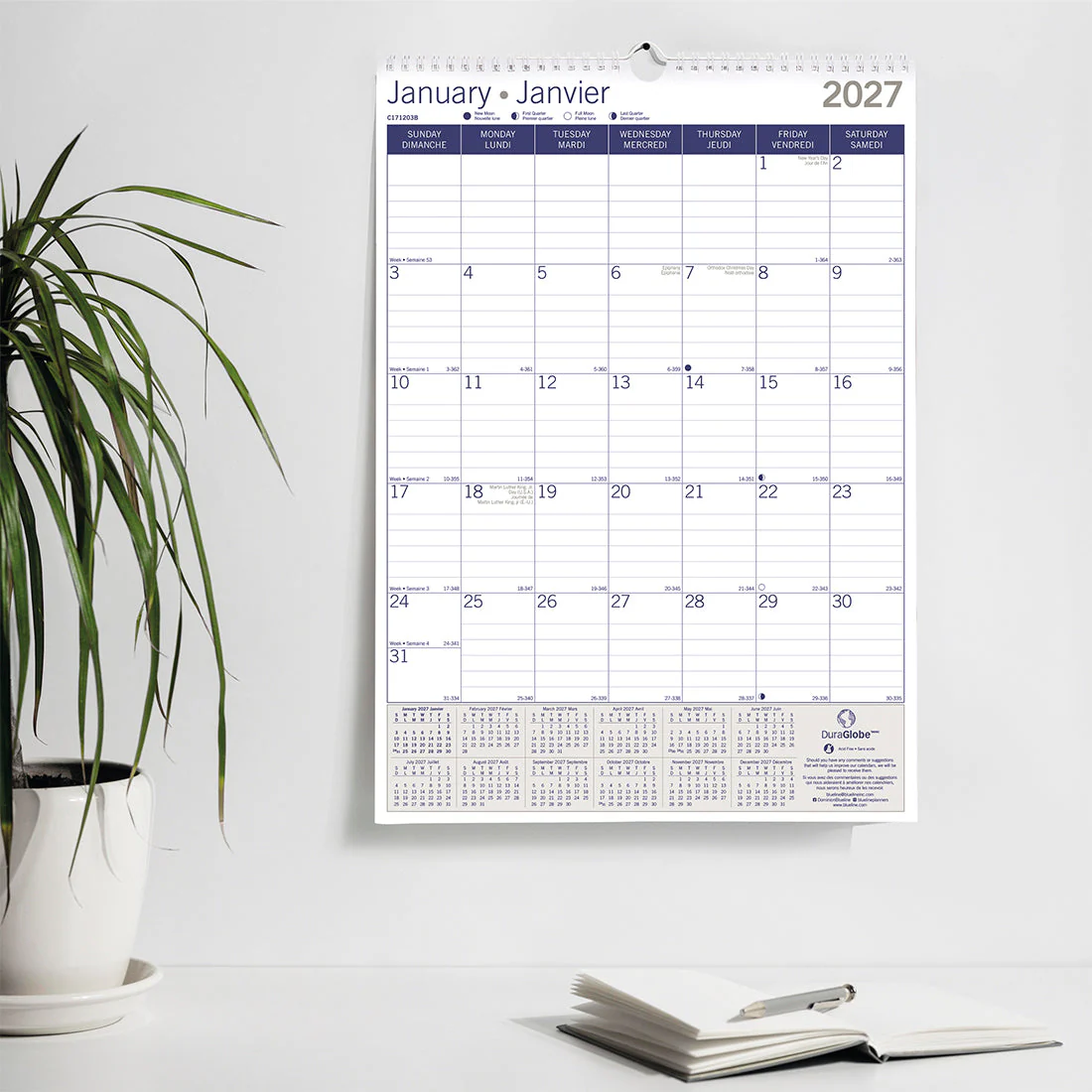 Monthly Wall Calendar, DuraGlobe™, Bilingual, 2027 (C171203B-27) - Image 6