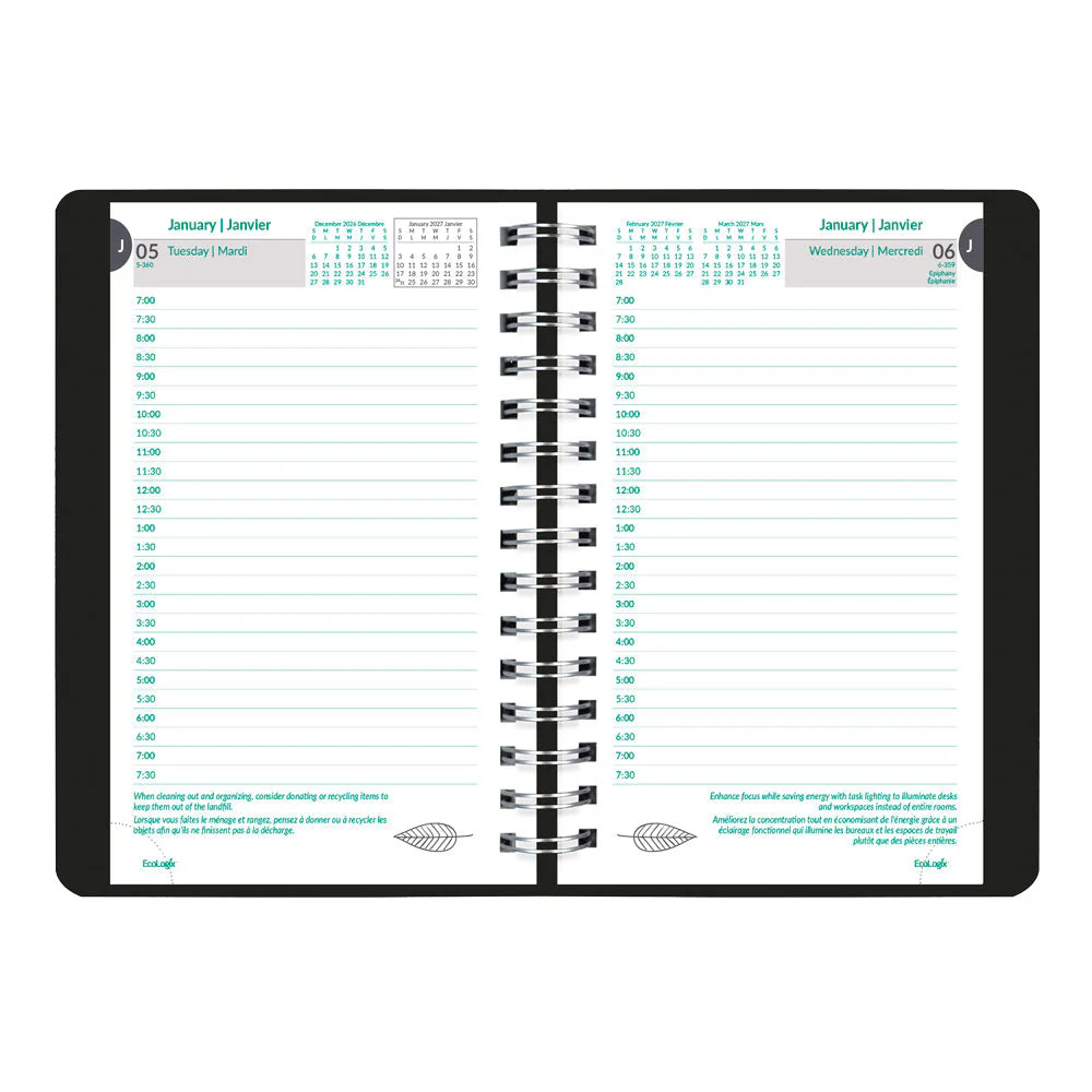 EcoLogix® Daily Appointment Book, 2027, Bilingual, Black (C410W.81B-27) - Image 3