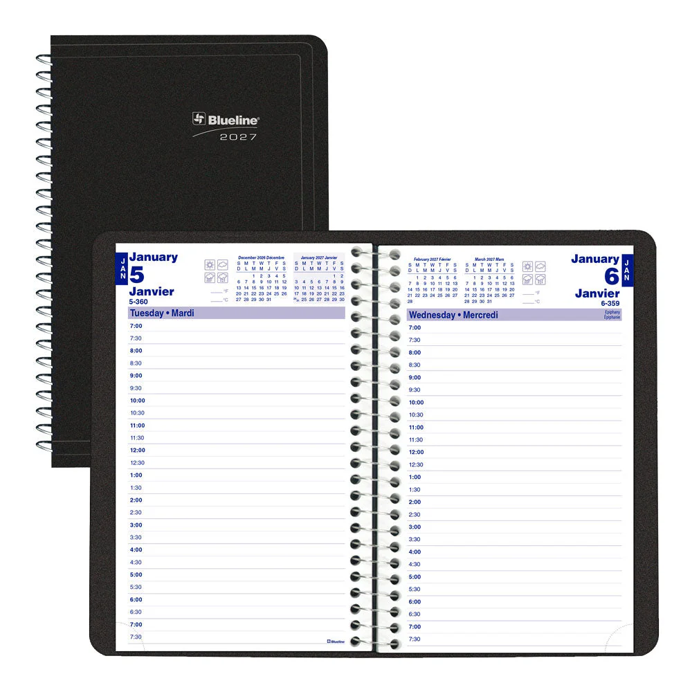 Essential Daily Appointment Book, 2027, Bilingual, Black (C2504.81BT-27)