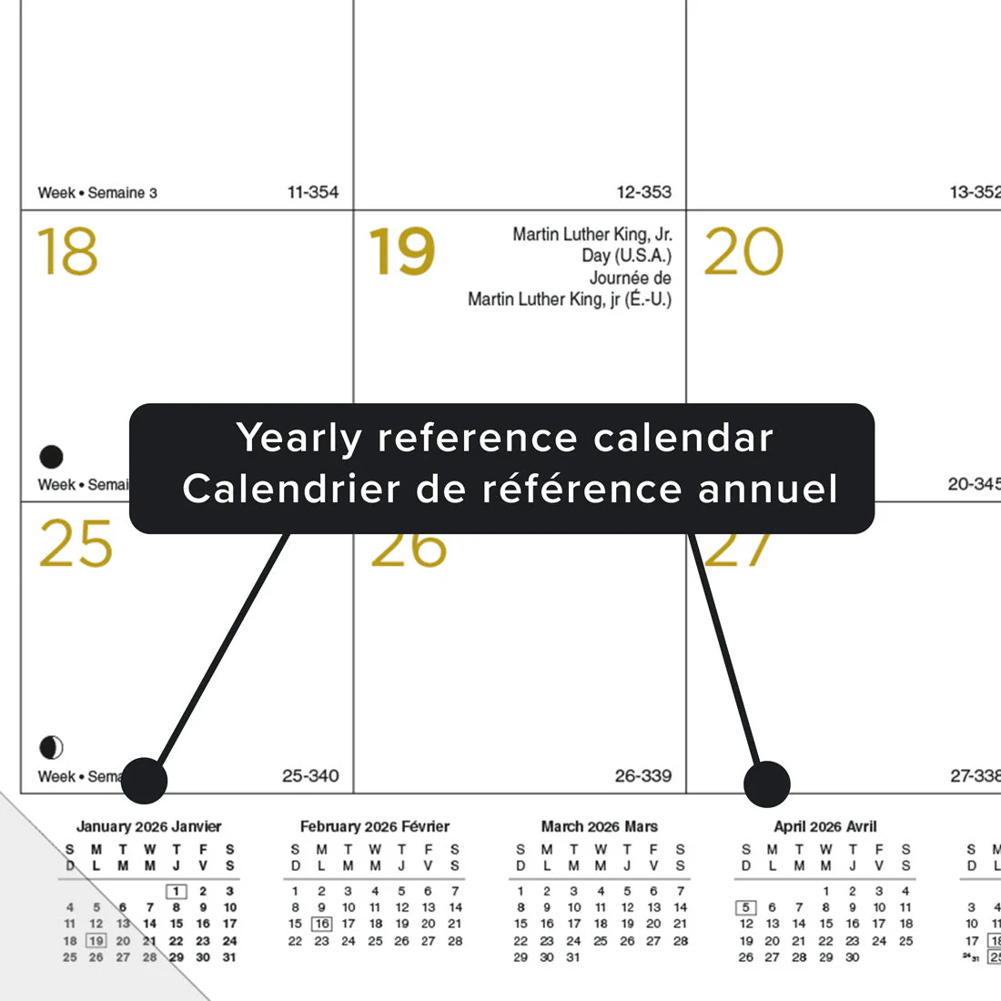 Classic Gold Monthly Desk Pad 2026, Bilingual (C199003B-26)<br>*2026 edition is now sold out - Image 5