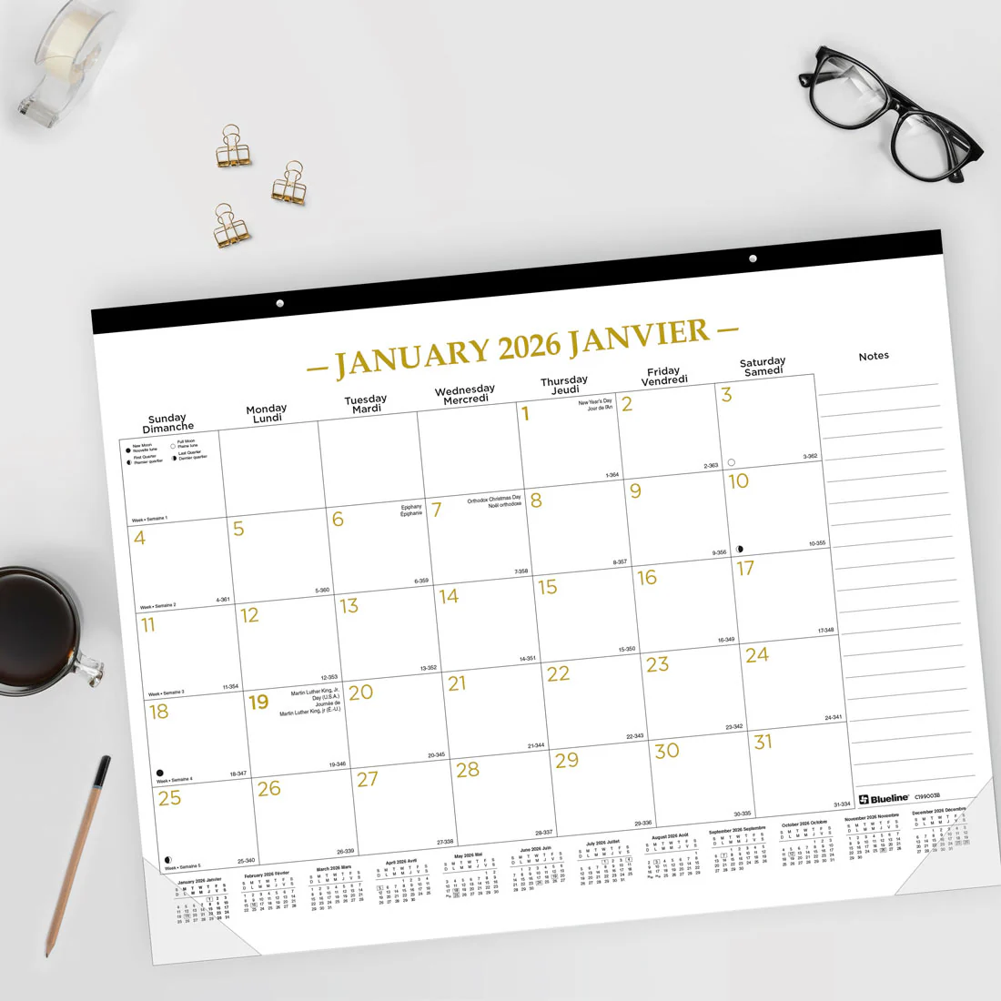 Classic Gold Monthly Desk Pad 2026, Bilingual (C199003B-26)<br>*2026 edition is now sold out - Image 6