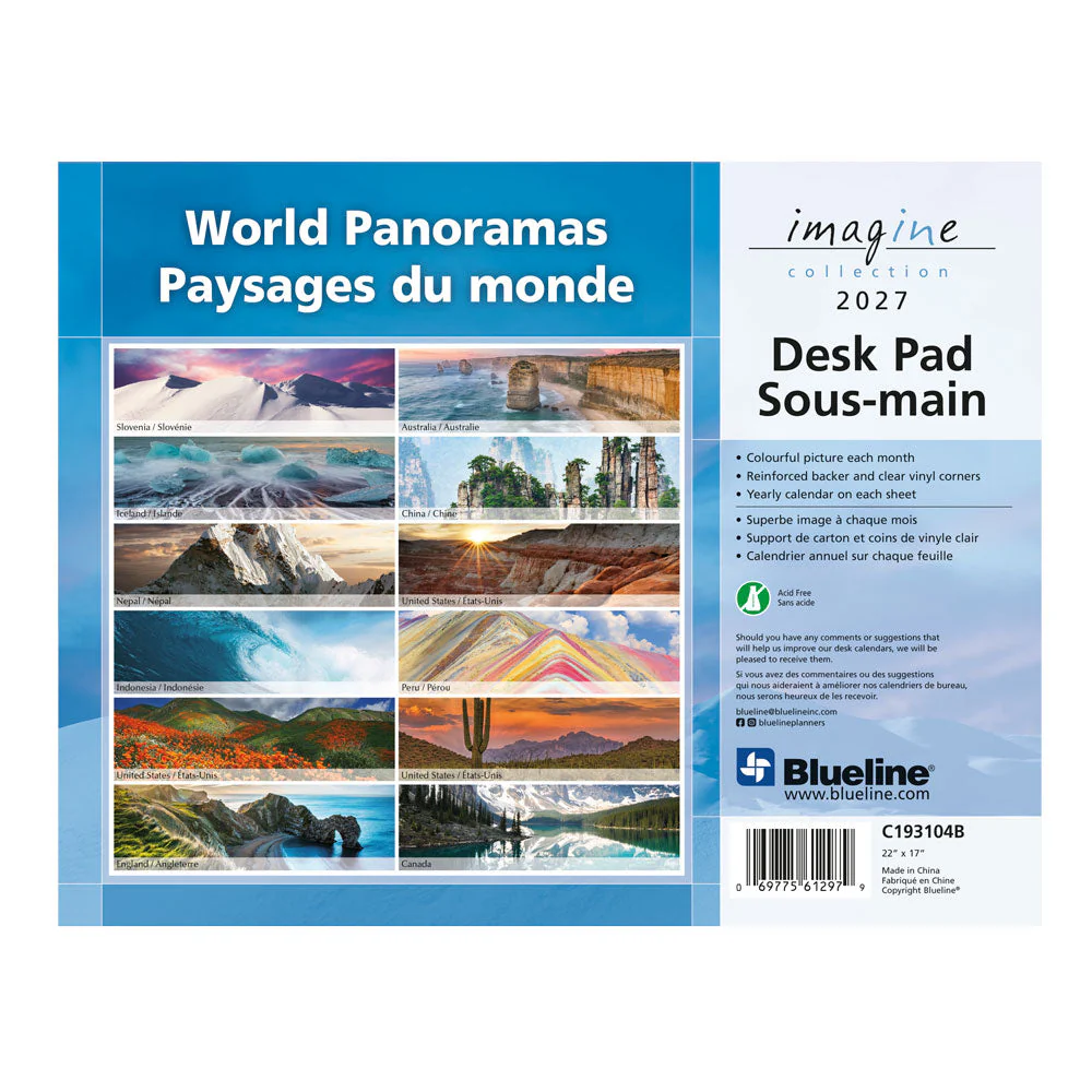 Monthly Desk Pad Calendar, World Panoramas, Bilingual, 2027 (C193104B-27) - Image 3