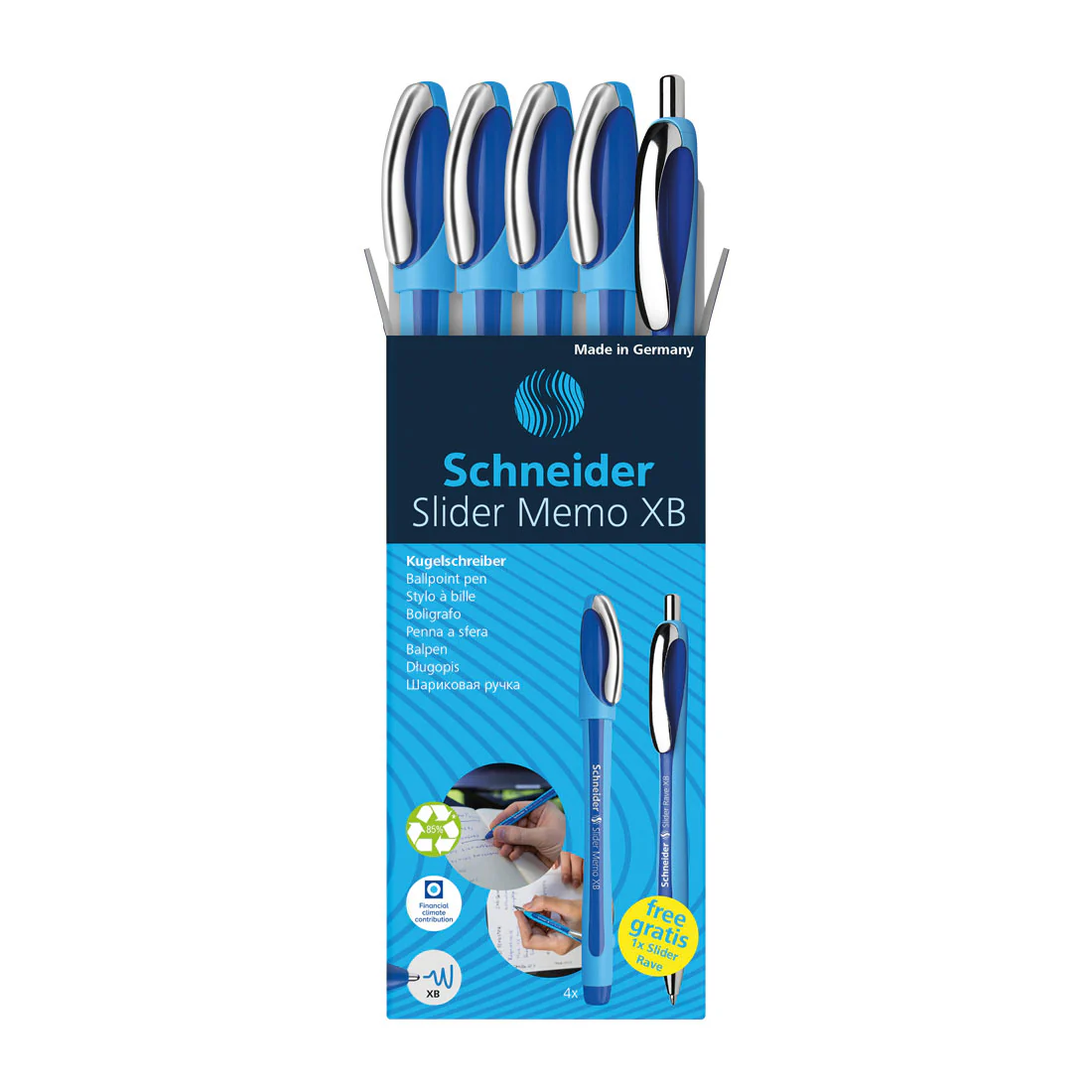Memo Ballpoint Pens XB, Blue Ink, Promo Set of 4 Units + 1 FREE Rave