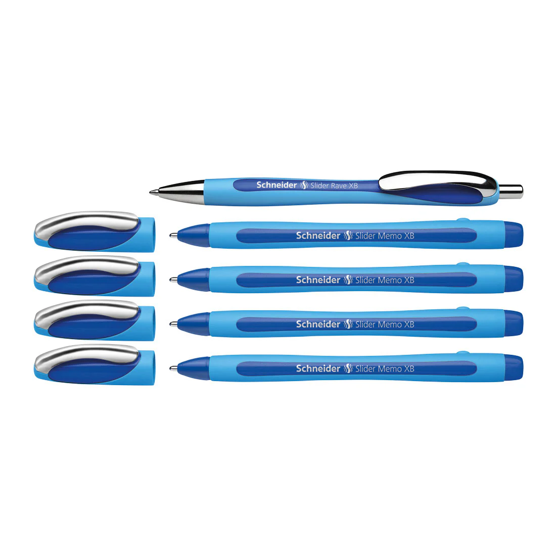 Memo Ballpoint Pens XB, Blue Ink, Promo Set of 4 Units + 1 FREE Rave - Image 2