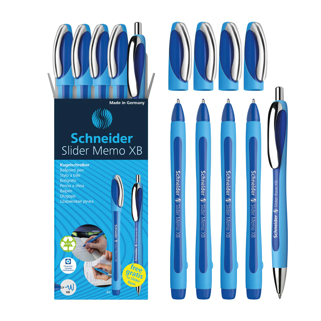 Memo Ballpoint Pens XB, Blue Ink, Promo Set of 4 Units + 1 FREE Rave - Image 3