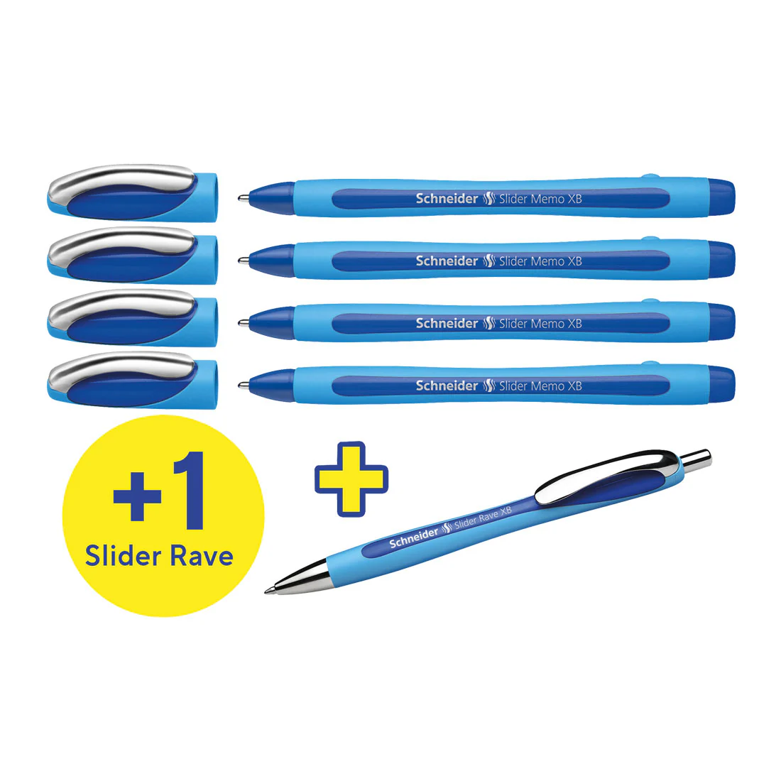 Memo Ballpoint Pens XB, Blue Ink, Promo Set of 4 Units + 1 FREE Rave - Image 4