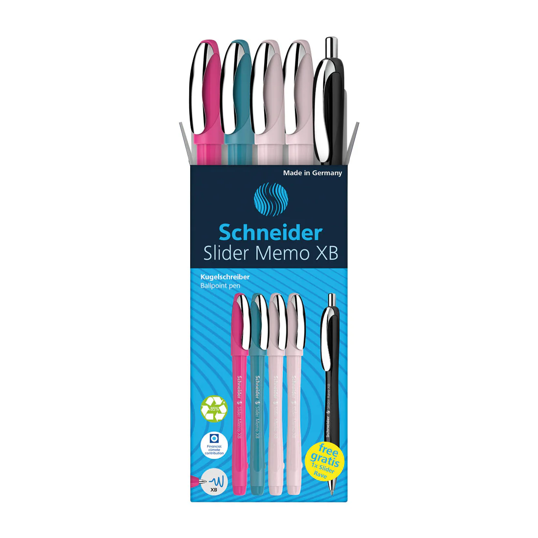 Memo Ballpoint Pens XB, Special Limited Edition, Blue Ink, Promo Set of 4 Units + 1 FREE Rave