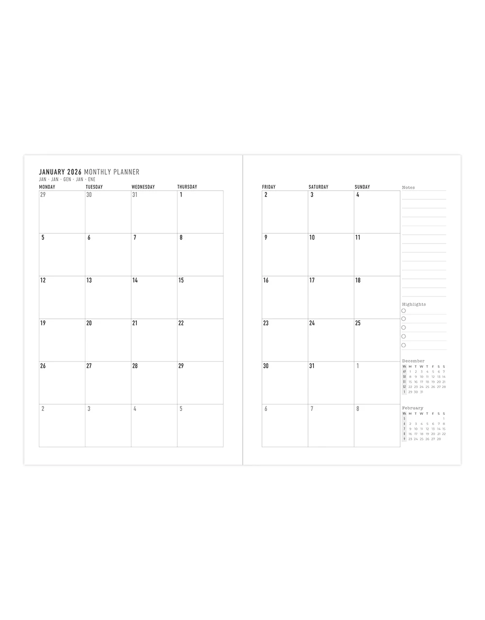 Milano A5 Vertical Week to View Planner with Appointments 2026 - Multilanguage - Image 13