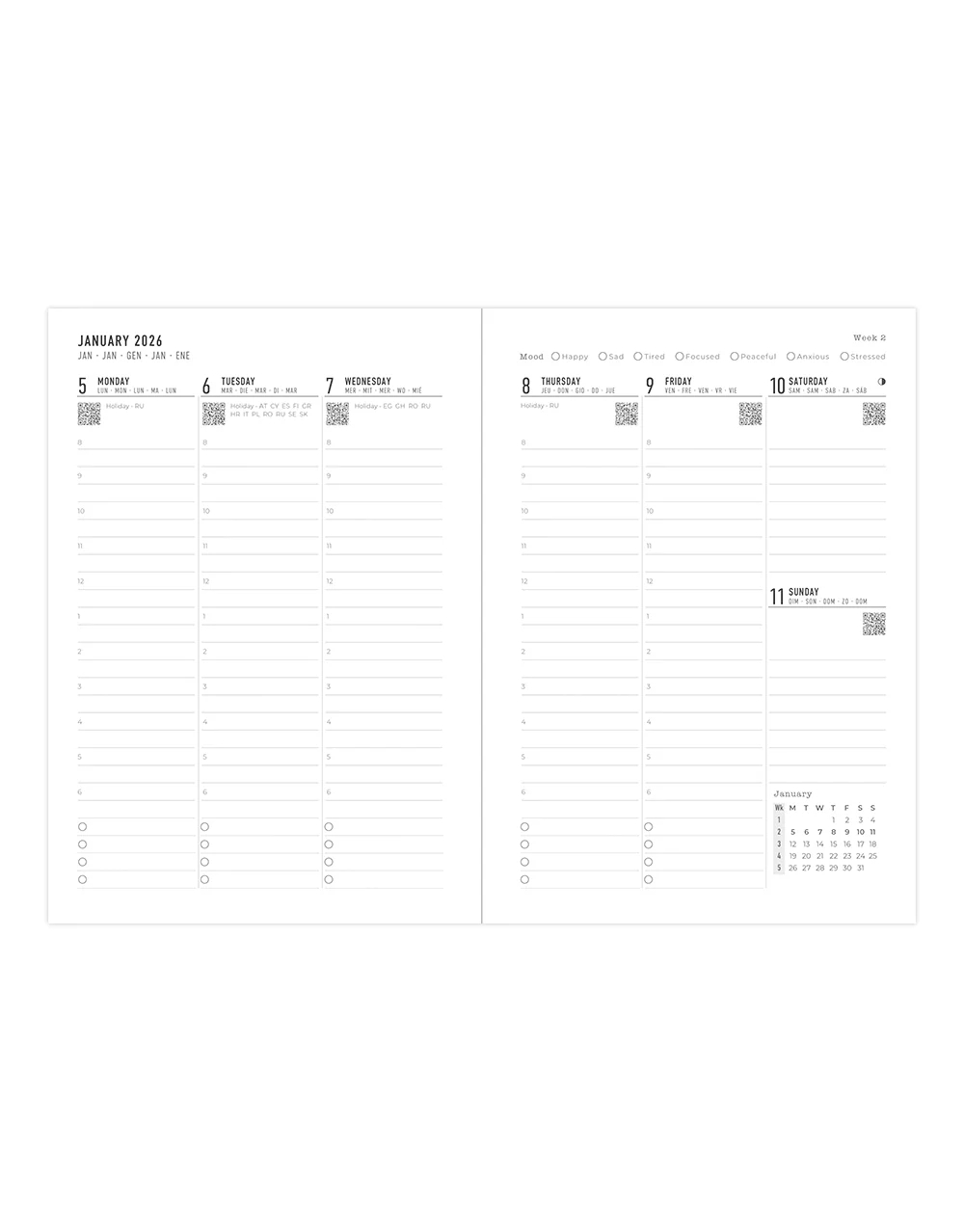Milano A5 Vertical Week to View Planner with Appointments 2026 - Multilanguage - Image 2