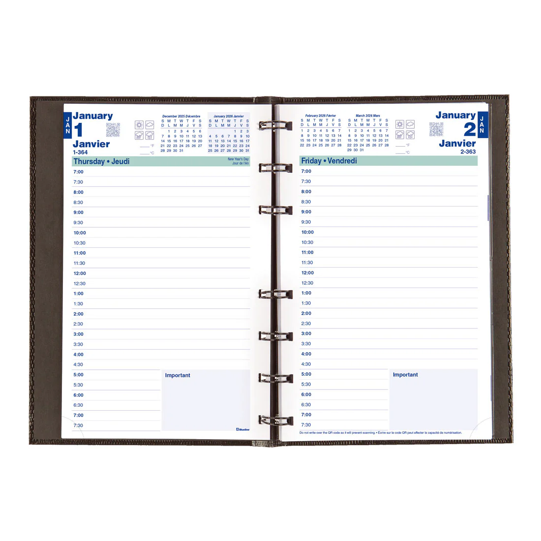 MiracleBind™/CoilPro™ Daily Planner 2026, Bilingual, Black (CF1503C.81B-26) - Image 3