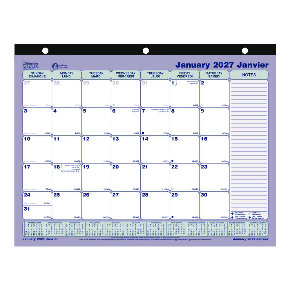 Monthly Desk Pad Calendar, Bilingual, 2027 (C181721B-27)