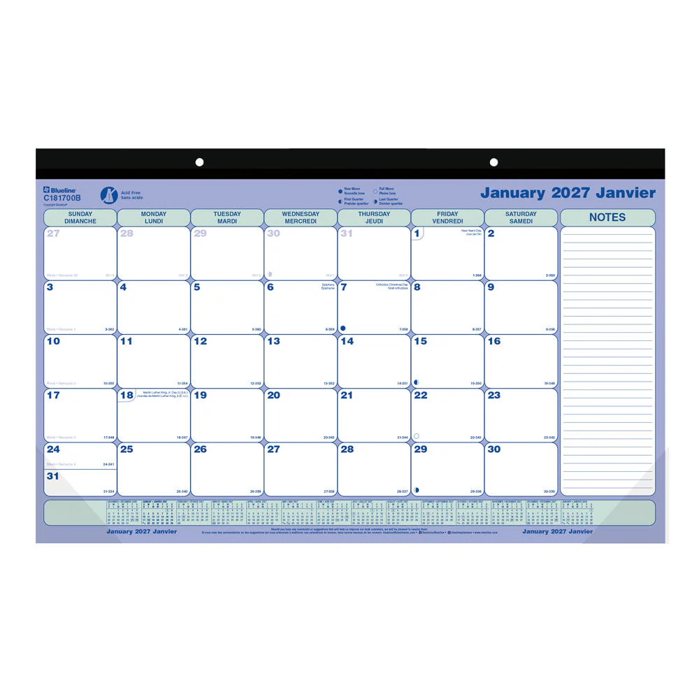 Monthly Desk Pad Calendar, Bilingual, 2027 (C181700B-27)