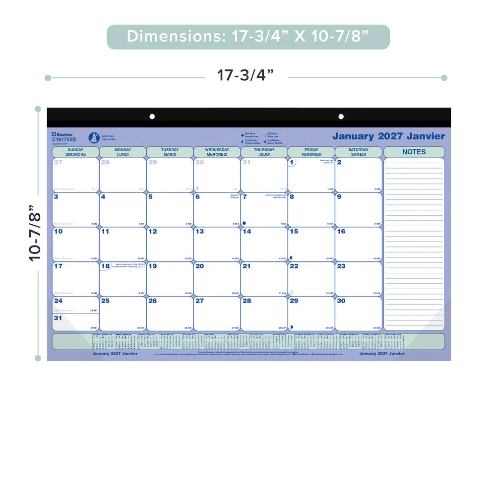 Monthly Desk Pad Calendar, Bilingual, 2027 (C181700B-27) - Image 2