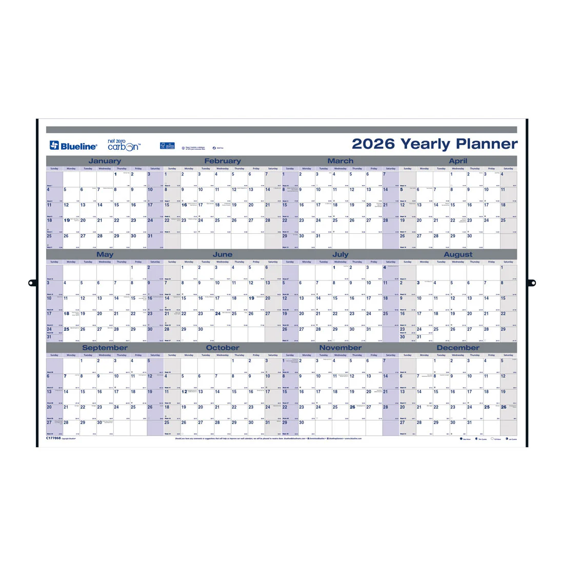 Net Zero Carbon™ Laminated Yearly Wall Calendar 2026, English (C177868-26) - Image 3