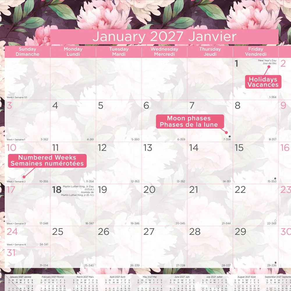 Monthly Desk Pad Calendar, Pink, Bilingual, 2027 (C1831BPNK-27) - Image 3