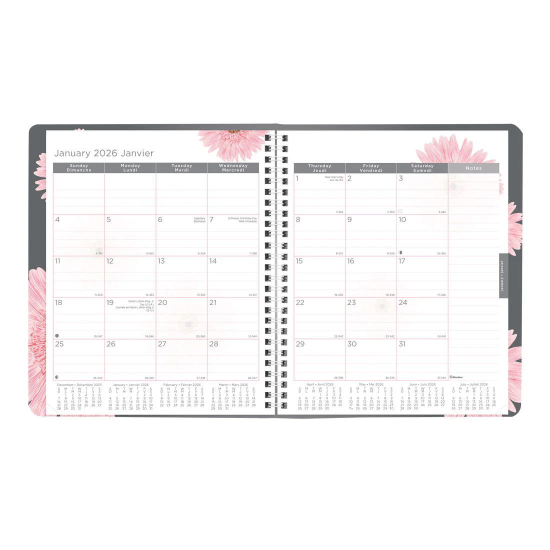Pink Ribbon Monthly Planner 2026, Bilingual, Pink Daisy Design (C1219.95BT-26) - Image 3