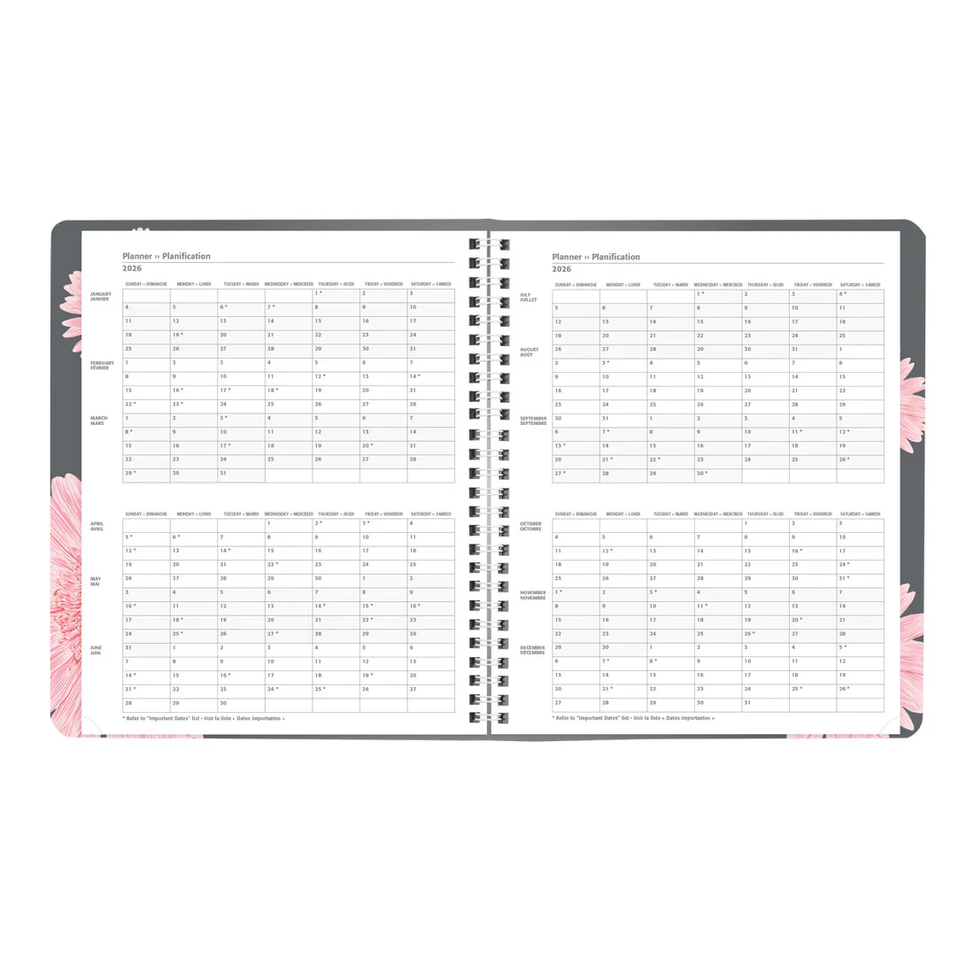 Pink Ribbon Monthly Planner 2026, Bilingual, Pink Daisy Design (C1219.95BT-26) - Image 4