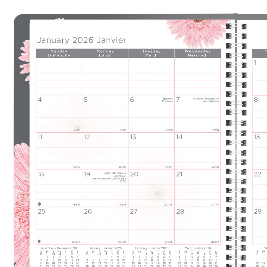 Pink Ribbon Monthly Planner 2026, Bilingual, Pink Daisy Design (C1219.95BT-26) - Image 8
