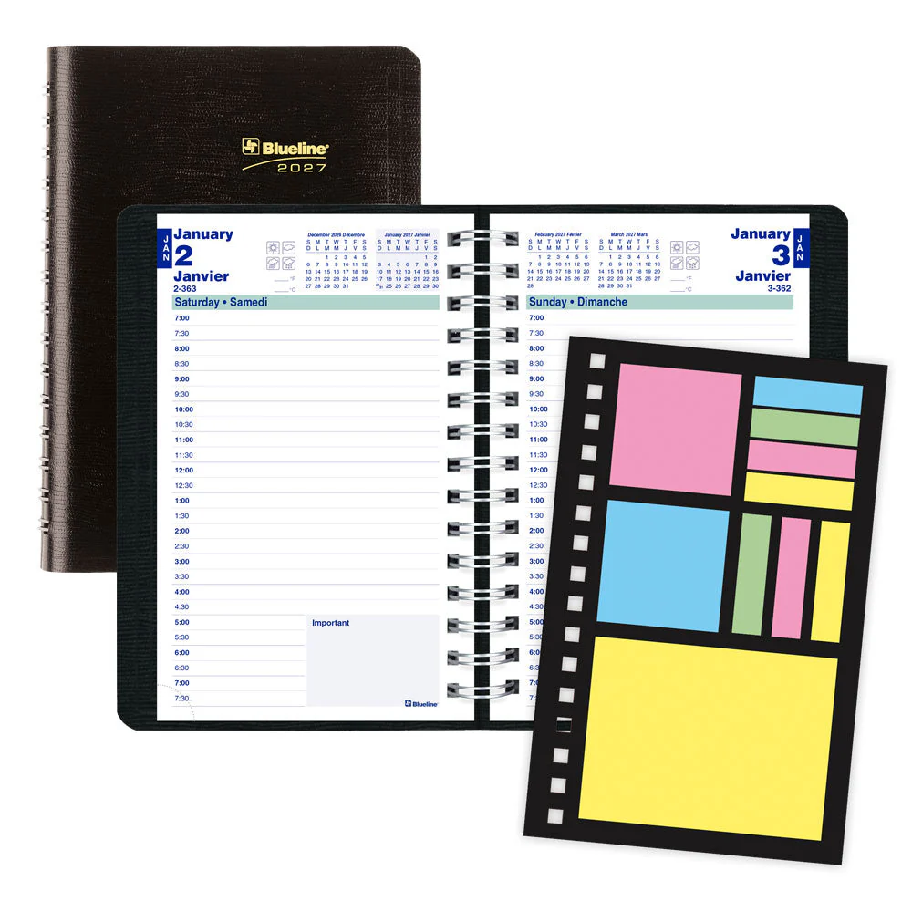 PlannerPlus™ Daily Appointment Book, 2027, Bilingual, Black (C1504N.81BT-27)