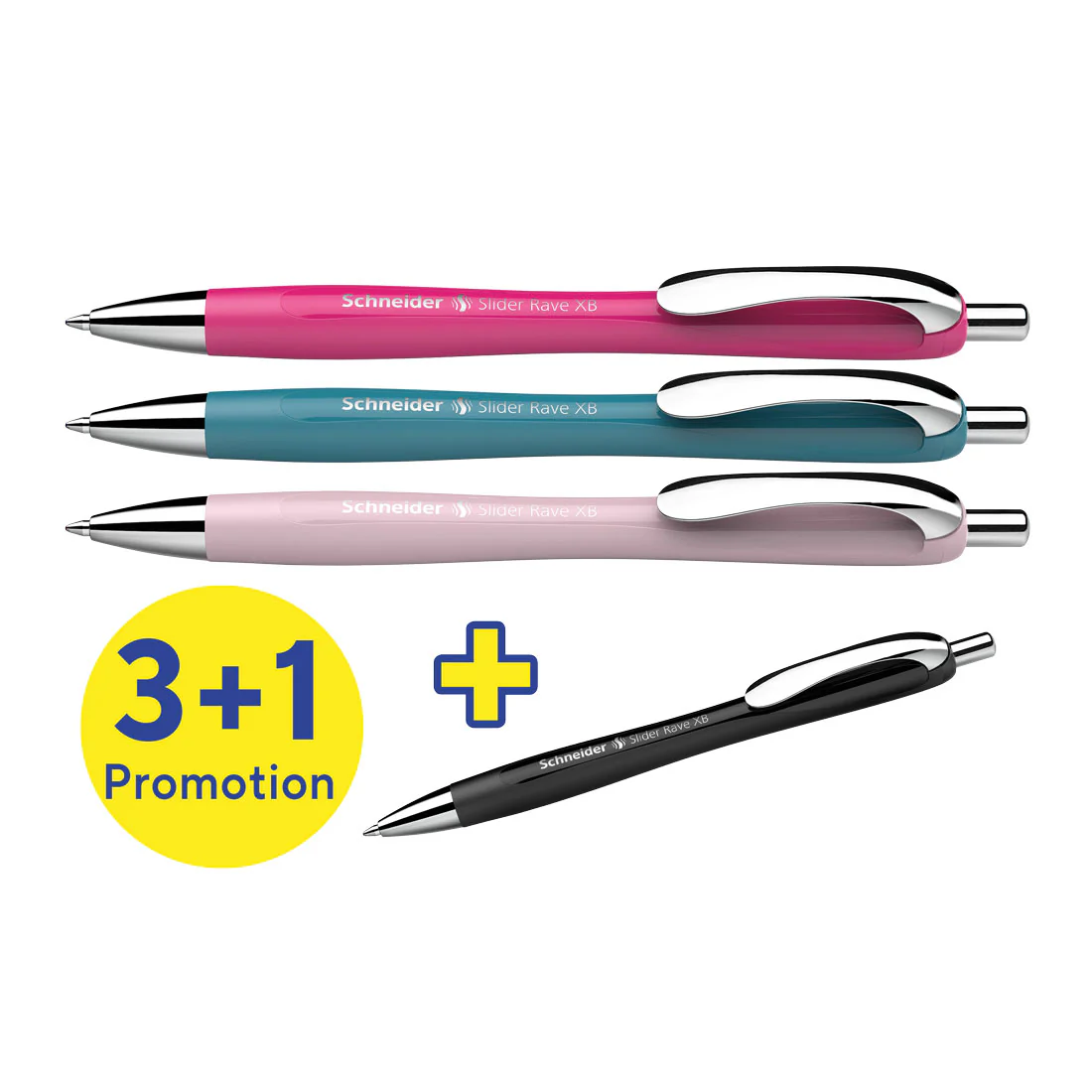 Rave Retractable Ballpoint Pen XB, Special Limited Edition, Blue Ink, Promo Set of 3 Units + 1  FREE Pen - Image 4