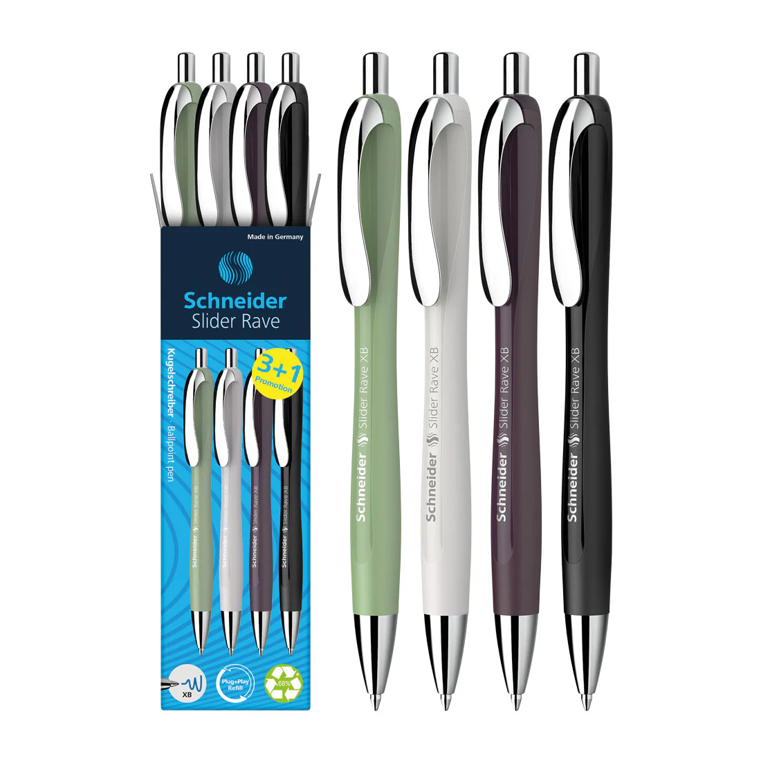 Rave Retractable Ballpoint Pen XB, Trend Limited Edition, Blue Ink, Promo Set of 3 Units+ 1  FREE Pen - Image 3