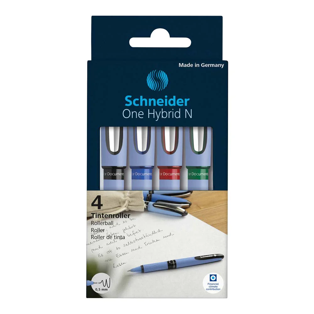 One Hybrid N Rollerball Pens 0.5mm, Pack of 4 Pieces - Assorted